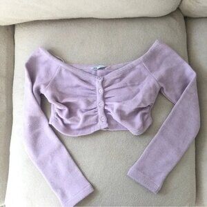 Zara NWT Crop Front Buttons Sweater Cardigan in Pink Lilac Size S Small